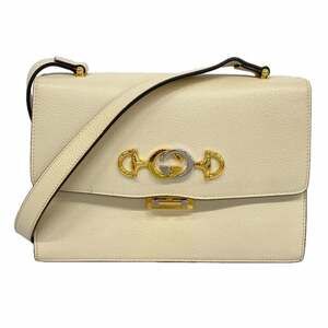 Gucci Shoulder Bag 576388 Leather White Gold Women's